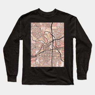 Fort Worth Map Pattern in Soft Pink Pastels Long Sleeve T-Shirt